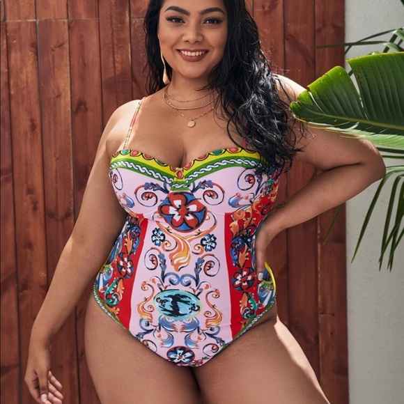 2for $20: Print Push Up One Piece Swimsuit - Picture 3 of 4
